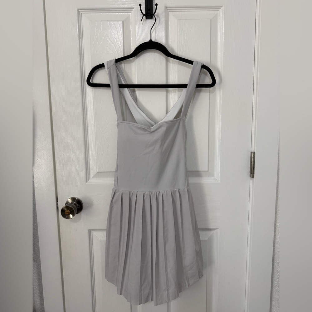 Varley Light Gray Strapless Pleated Skater Dress
